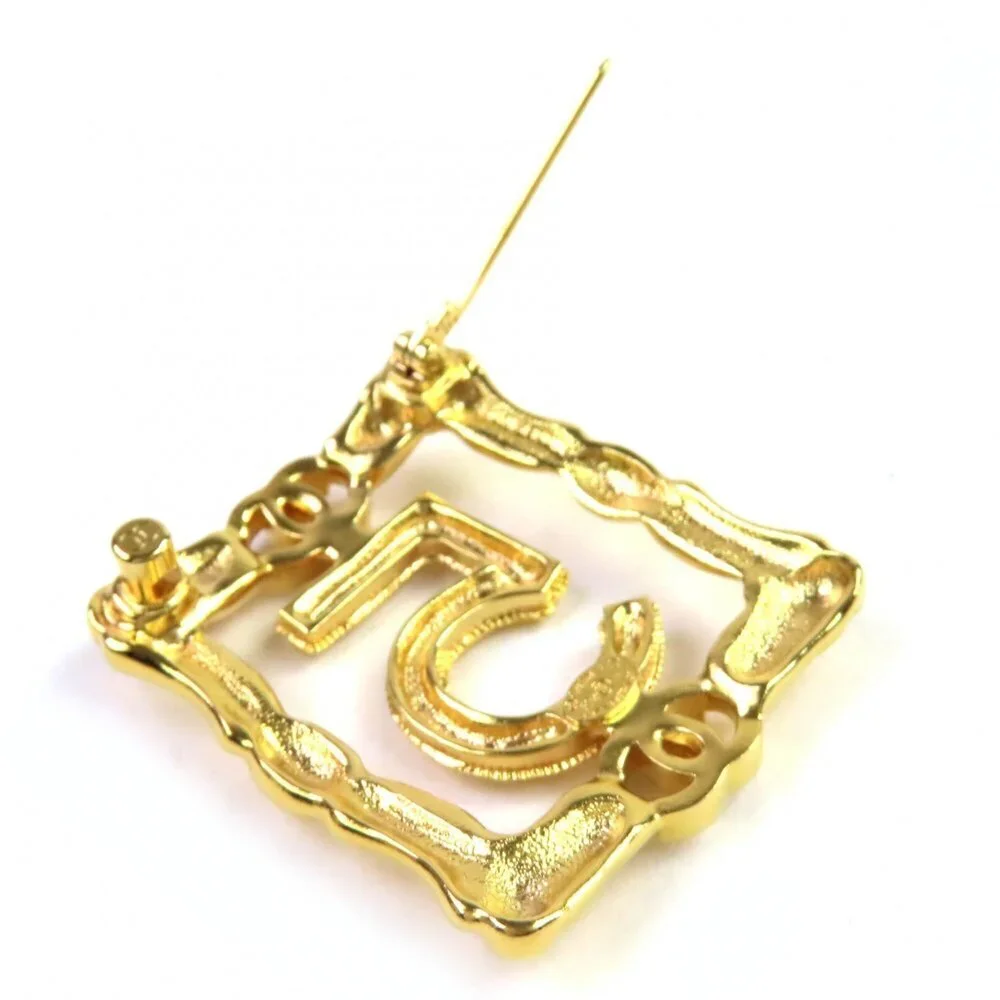 CHANEL Authentic Gold Logo Brooch - Picture 5 of 6